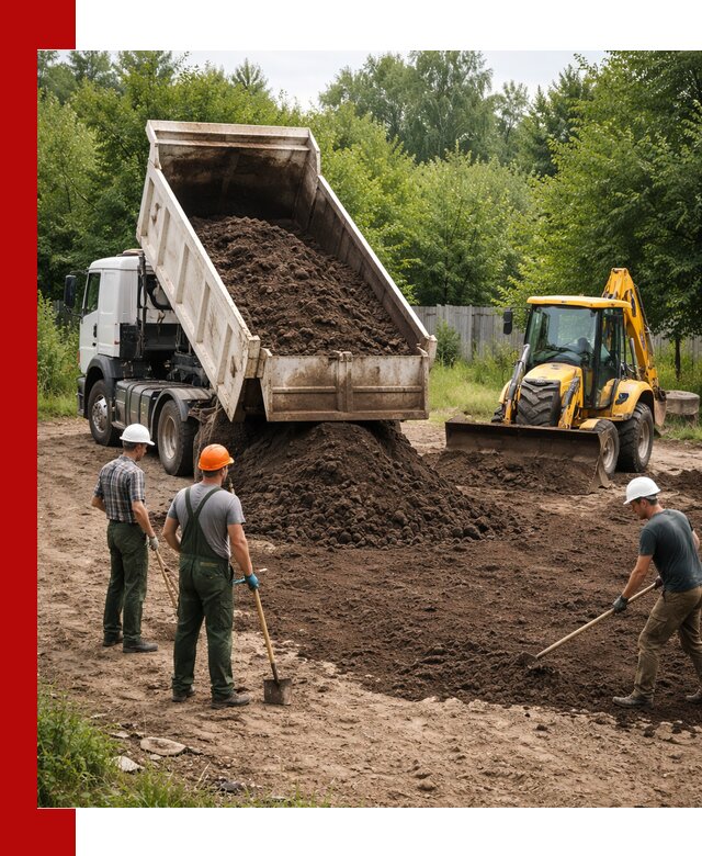 Доставка и укладка грунта для выравнивания участка в Скопине