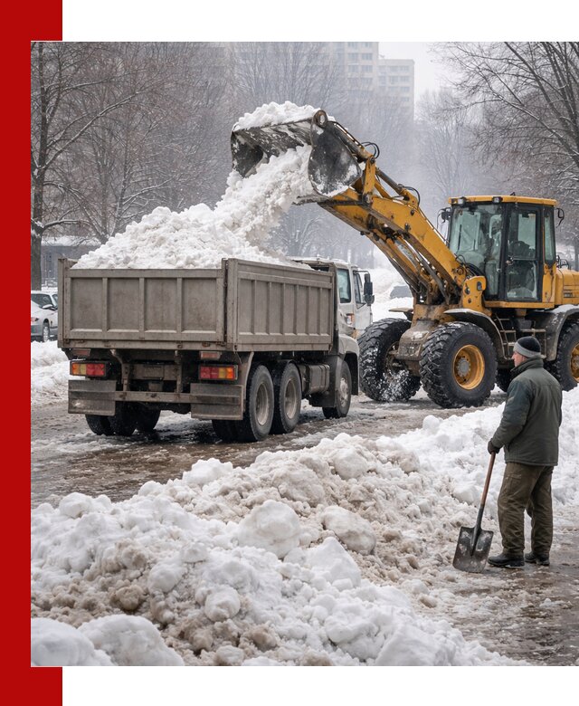 Вывоз снега грузовой техникой в Скопине оперативно и чисто