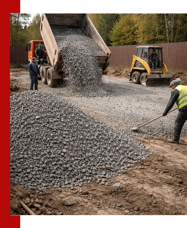 Отсыпка участка щебнем с доставкой и уплотнением в Скопине
